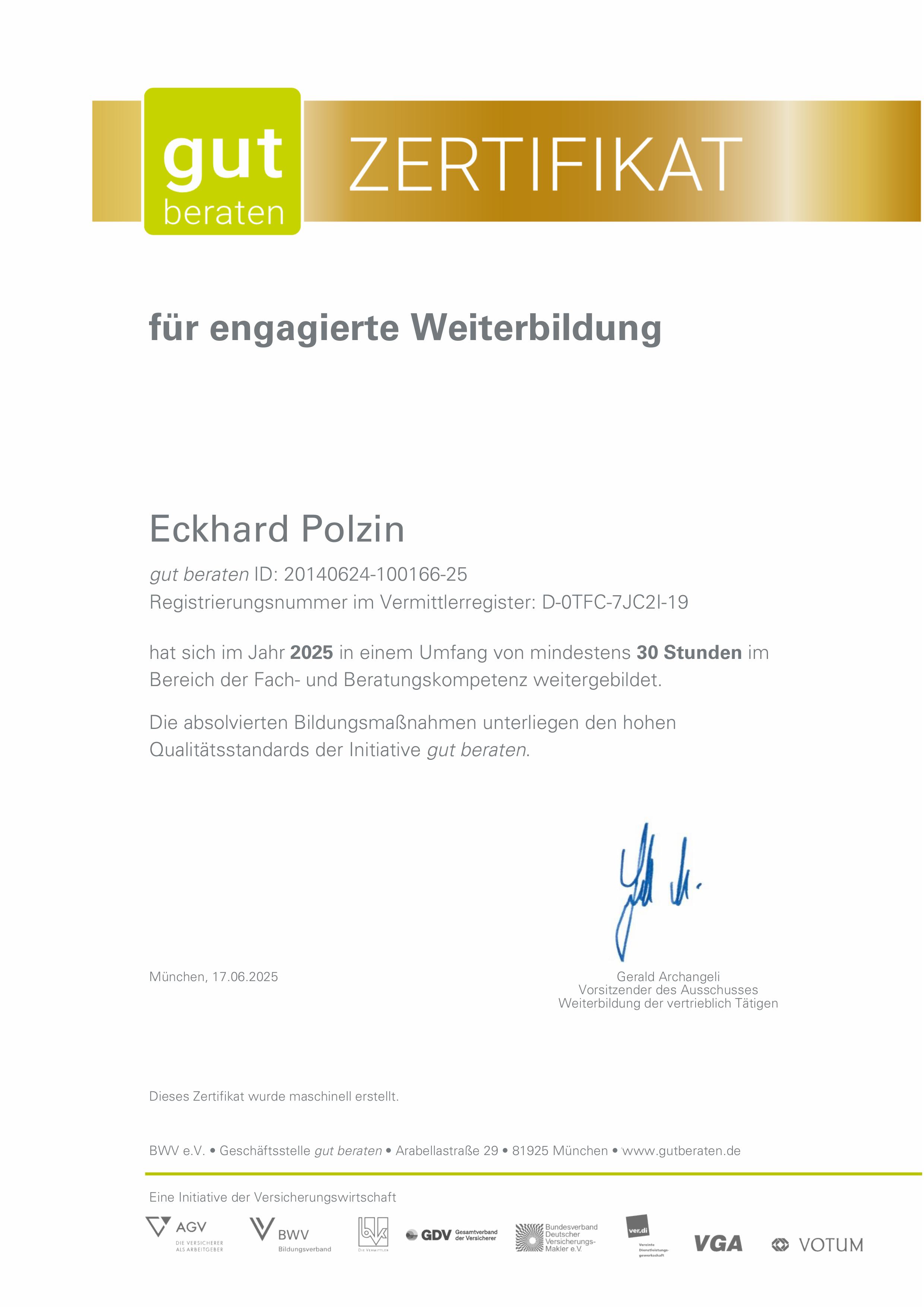 Gut Beraten Zertifikat